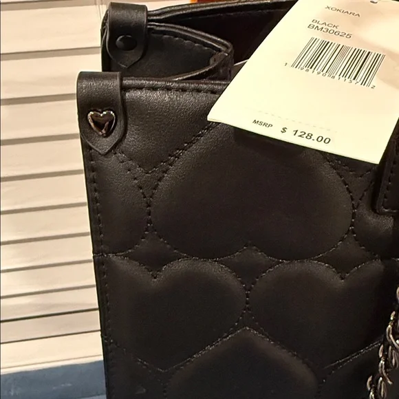 Betsey Johnson | Black Quilted Heart Tote Bag - Picture 5 of 10